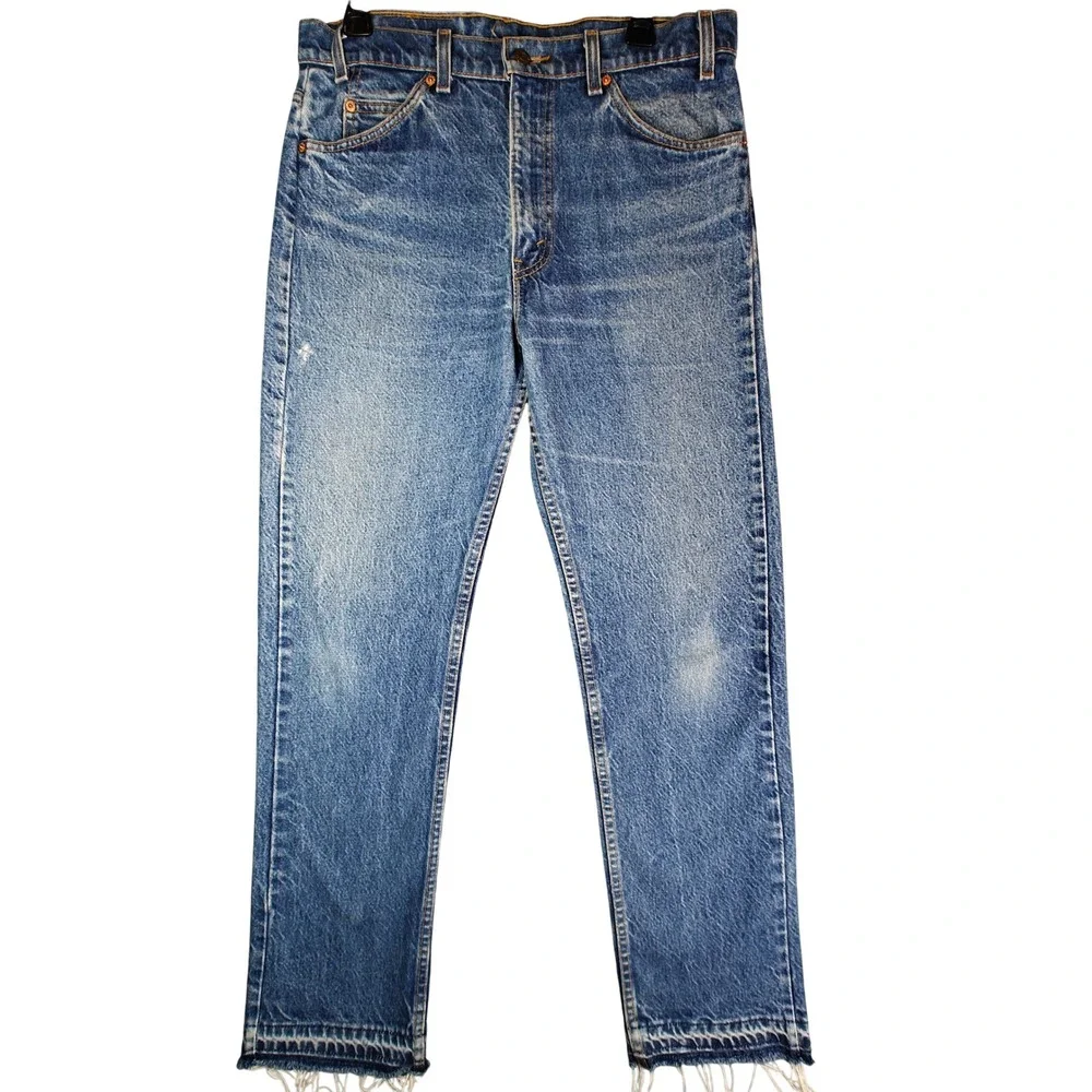 VTG Levis 505 Orange Tab 80s 90s 34x30 Straight Leg Jean Made in USA Distressed
